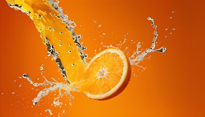 Wall Mural - Dynamic Splash of Orange Liquid Filling a Glass Capturing the Lively Essence of Refreshment