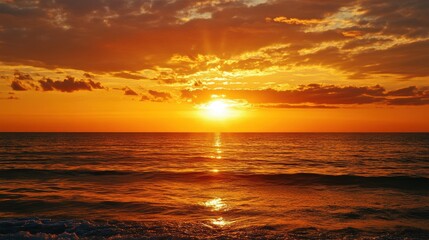 Wall Mural - radiant golden sunset with smiling sky in orange and pink hues