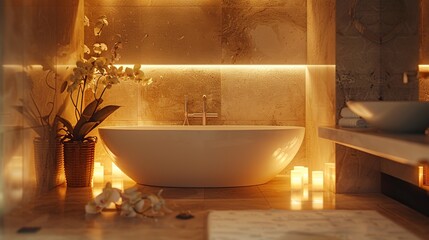 Wall Mural - Luxury Bathroom with Bathtub and Candles