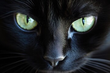 Canvas Print - Close-up of a Black Cat's Face with Green Eyes