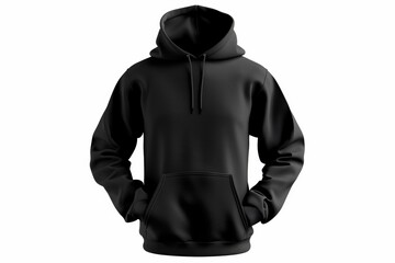 Blank black hoodie template. Hoodie sweatshirt long sleeve with clipping path, hoody for design mockup for print, isolated on white background.