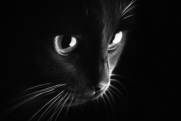 Wall Mural - Close-up of a Black Cat's Face with Glowing Eyes