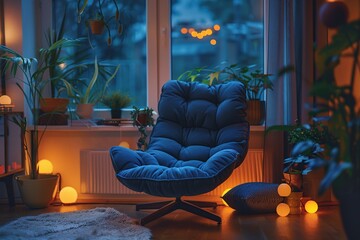 Wall Mural - Cozy Living Room with Blue Chair