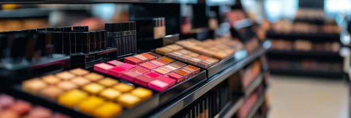 a vivid display of various makeup sets, showcasing an extensive range of beauty products in an organ