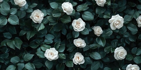 Wall Mural - White Roses on Green Leaves