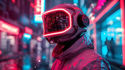 Poster - Cyborg in futuristic helmet. Cyberpunk style. 3D rendering - Generated AI