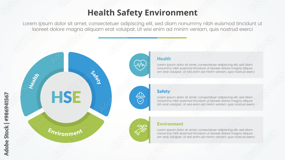 HSE infographic concept for slide presentation with big pie chart shape ...