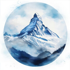 Canvas Print - Matterhorn circle watercolor painting. Matterhorn