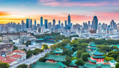 Show the charm of traditional Chinese city skyline