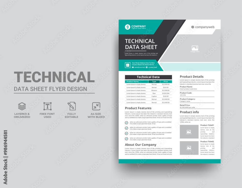 Technical Data Sheet Template Design Stock Vector | Adobe Stock