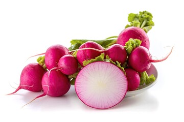 Wall Mural - Fresh Pink Radishes on white background