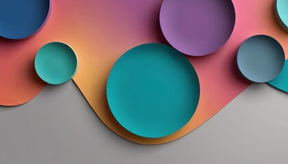Poster - A colorful abstract painting of circles with a blue circle in the middle
