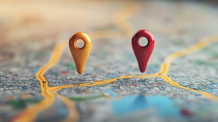 Two 3D Location Pins on Map with City Background