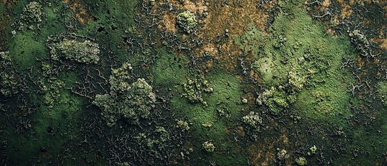 Close up of mossy green texture on an old surface.