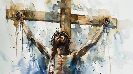 Wall Mural - Crucifixion of Jesus in Watercolor