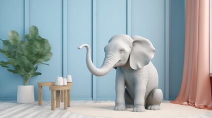 Poster - Cute Elephant in a Modern Interior