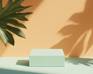 Aufkleber - Minimalist Mockup with Matte Teal Podium on a Vibrant Green Background and Soft Shadows