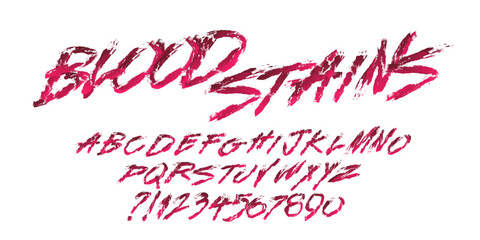 Poster - Blood Stains alphabet font. Bloody messy letters and numbers. Hand drawn vector typography for your Halloween typography.