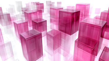 Wall Mural - Abstract arrangement of translucent pink cubes creating a modern artistic display on a reflective surface