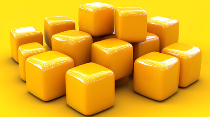 Poster - A vibrant collection of shiny yellow cubes arranged artistically on a bright yellow background