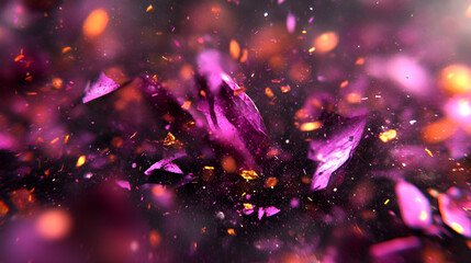 Aufkleber - Colorful fragments of purple gemstones scattered against a dark background, creating an abstract artistic display with glimmers of light