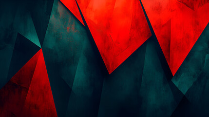 Aufkleber - Vibrant red and teal geometric abstract design creating a dynamic visual impression in contemporary digital art