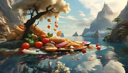 Wall Mural - Whimsical Culinary Paradise of Colorful Terrain and Edible Delights