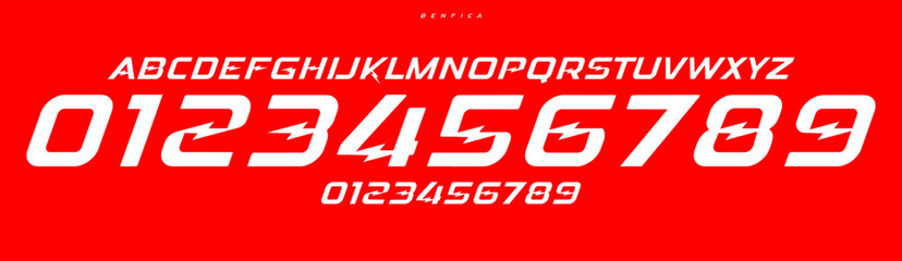 Aufkleber - Electrifying angular font, sharp dynamic strokes, energy sans serif for adrenaline logos, striking headlines, fast sports branding, jersey numbers, team merchandise. Vector typeset