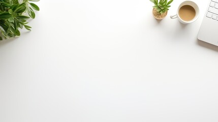 Poster - Minimalist workspace with plants, coffee, and laptop