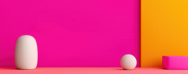 Poster - Abstract Minimalist Composition with Eggs on Pink and Orange Background.