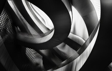 Poster - An abstract black and white photograph showcasing the intricate curves and patterns of modern architectural design.