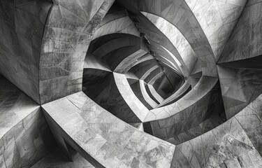 Leinwandbilder - A black and white photograph of a modern building's interior with geometric shapes and patterns.