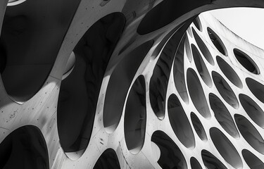 Leinwandbilder - A black and white photograph of a modern architectural structure with a repeating pattern of oval cutouts.
