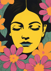 Sticker - Vibrant floral woman portrait art