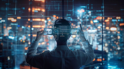 Poster - digital business data management technology visualization through virtual reality display 