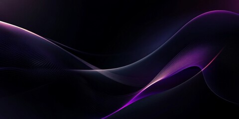 Fototapete - A black background with purple and white lines and dots forming abstract curves and swirls.