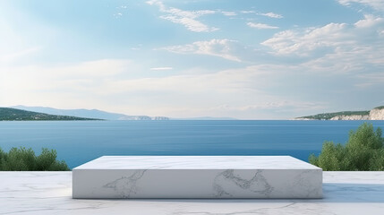 Poster - Marble podium on a clifftop overlooking the ocean