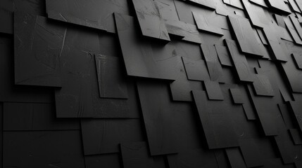Fototapete - An abstract digital illustration of a 3D black wall made of geometric shapes.