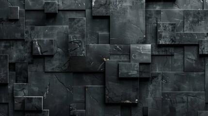 Leinwandbilder - A close-up shot of a dark gray stone wall with a textured surface and geometric shapes.