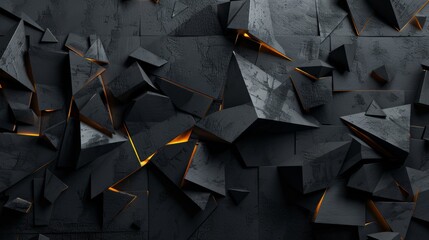 Leinwandbilder - A textured background featuring abstract geometric shapes in black with glowing edges.