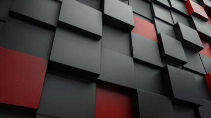 Leinwandbilder - A close-up view of an abstract geometric pattern made of black and red cubes, arranged in a repeating and overlapping configuration.