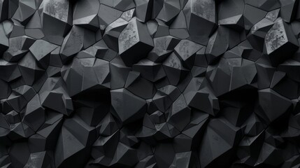Poster - A close-up view of an abstract geometric pattern composed of many black polygons, forming a textured, dark, and edgy background.