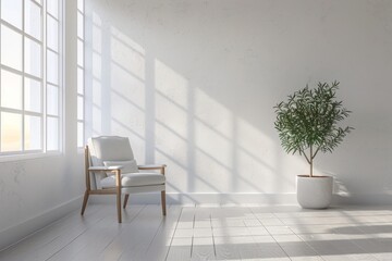 Poster - Minimalist living room with armchair and potted plant