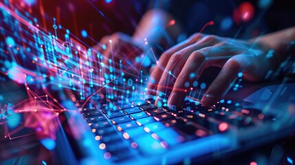 Poster - neural, technology, processor, network, link, system, innovation, innovative, ai, artificial intelligence. training artificial intelligence typing keyboard file transmission and neural ai technology