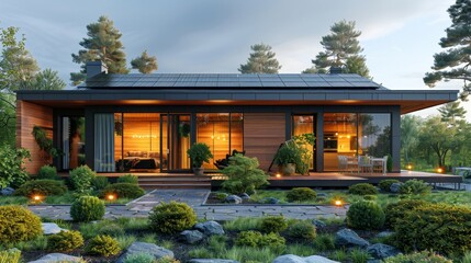 Poster - Modern Home with Green Landscape