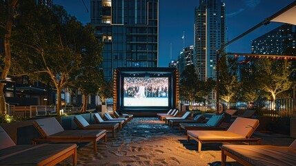 Poster - Outdoor Cinemas: Focus on outdoor cinemas, movie screens, and film screenings, showcasing the city's love for outdoor entertainment and cinema
