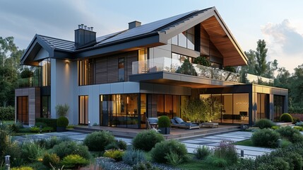 Poster - Modern two story house with pool and deck
