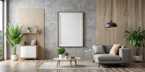 Minimalist modern interior with mockup poster frame