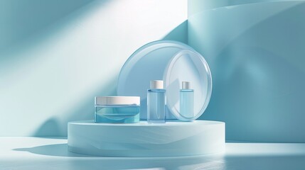 Poster - Blue Cosmetic Products on Platform