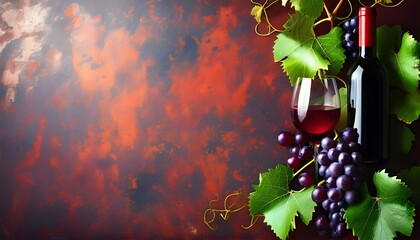 Canvas Print - Charming Rustic Setting with Lush Red Wine Grapes and Vibrant Vine Leaves